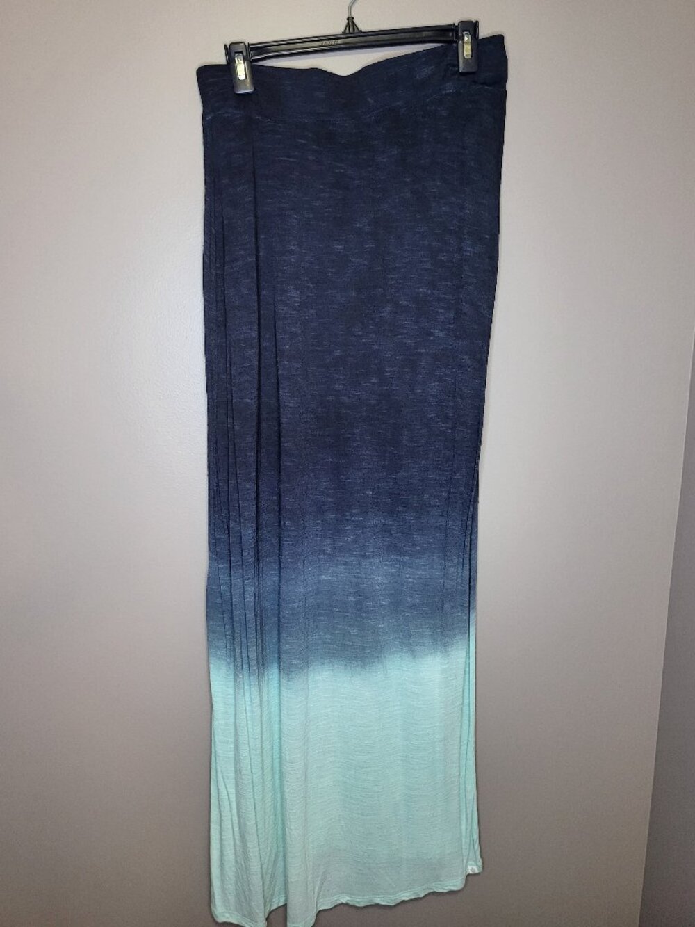 Element Navy to Aqua Ombre Maxi Skirt Women's Large Stretch Pull-On Boho Beach